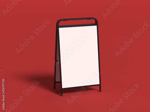 Blank white metallic outdoor advertising stand mockup set, isolated, 3d illustration. Clear street signage board mock up. A-board with metal frame template photo