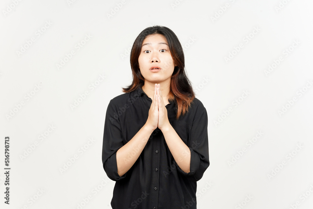 Begging to say sorry of Beautiful Asian Woman Isolated On White Background Begging to say sorry of Beautiful Asian Woman Isolated On White Background