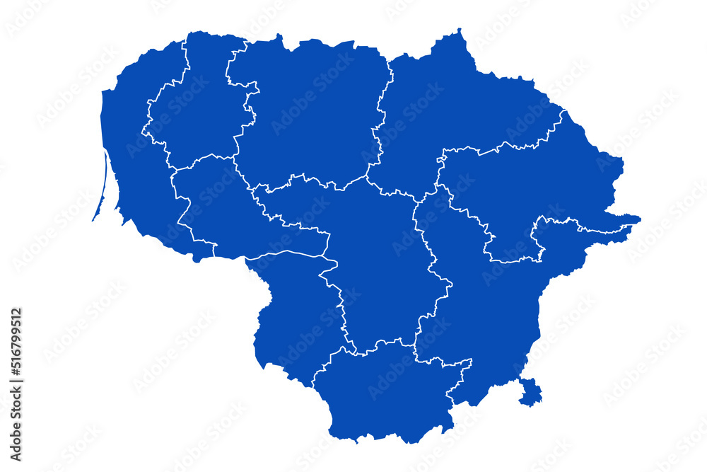 Lithuania Map blue Color on White Backgound