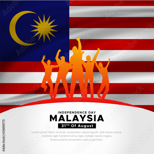 Wonderful Malaysia independence day design background with soldier silhouette and waving flag vector