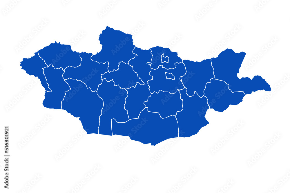 Fototapeta premium Mongolia Map blue Color on White Backgound