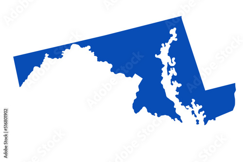 MARYLAND Map blue Color on White Backgound