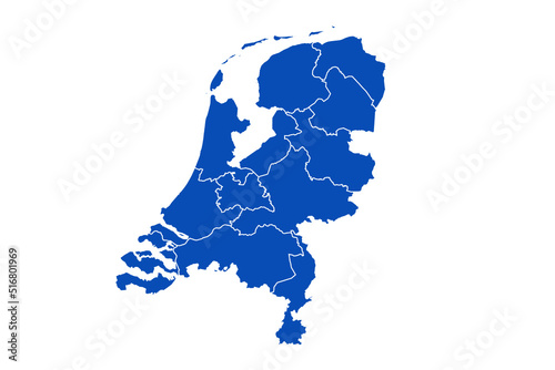 Netherlands Map blue Color on White Backgound
