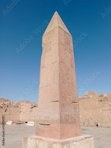 Small obelisk made of stone with hieroglyphs in Egypt