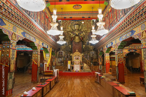 The beautiful interior of the temple in Dharamshala, India
