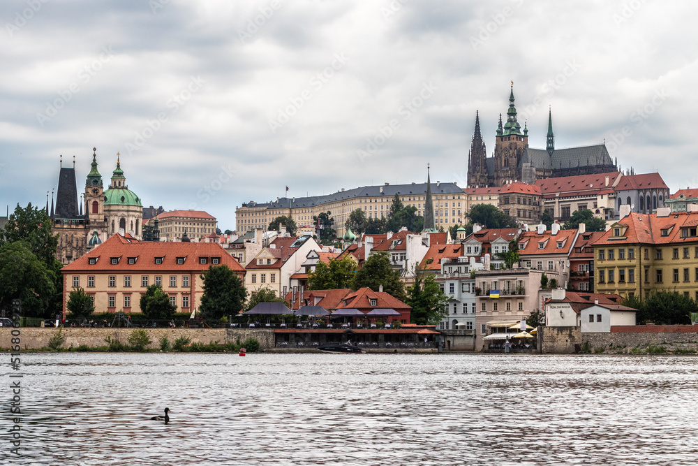 the city of Prague, photographed from the Vltava river