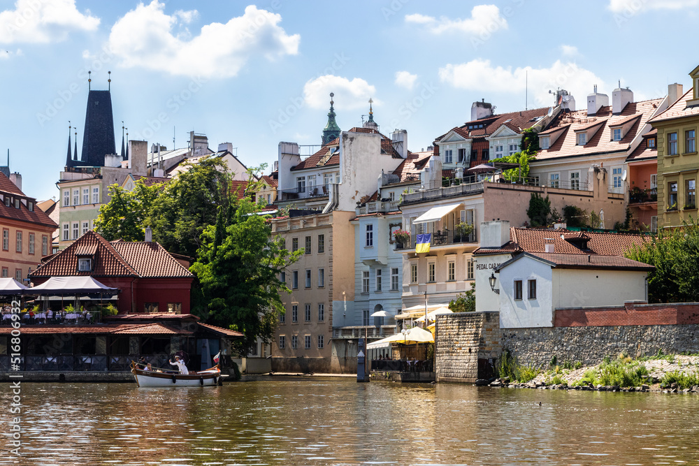 the city of Prague, photographed from the Vltava river