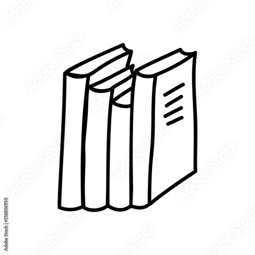 stack of books, education, pile of four books doodle style, knowledge symbol, thick black outline, isolated vector element on white background