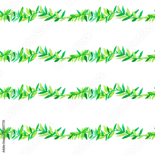 Watercolor seamless pattern with holiday greenery in a trendy lime green on a white isolated background.Christmas,New Year print hand painted.Designs for textiles,fabric,wrapping paper,packaging.