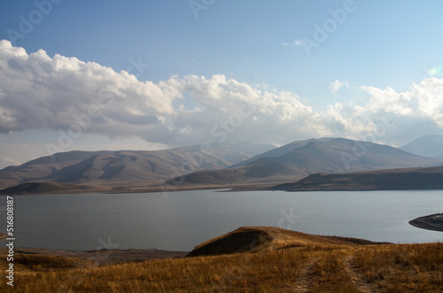 Beautiful view of a picturesque reservoir surrounded by mountains. Natural landscapes of Armenia