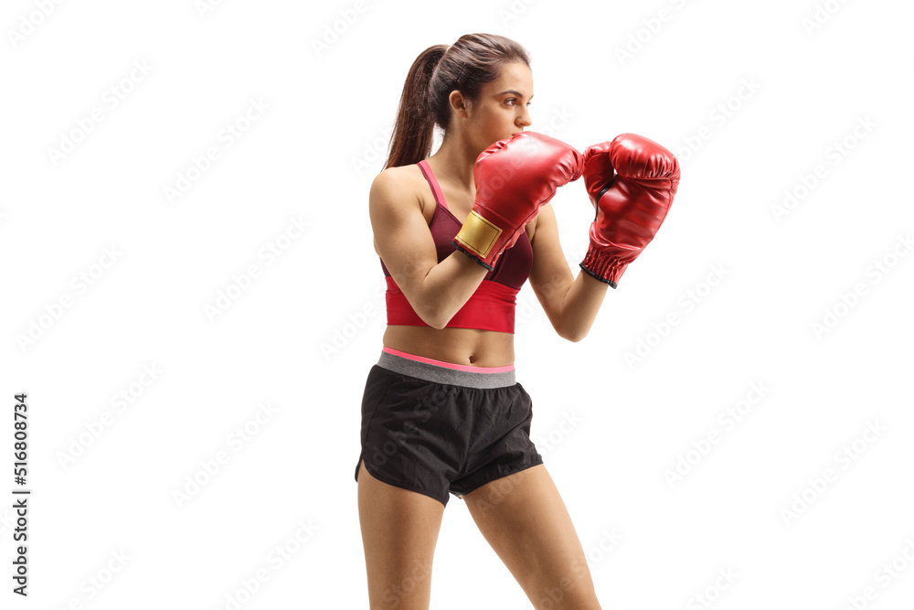 Fit woman with boxing gloves in sportswear Fit woman with boxing gloves in sportswear