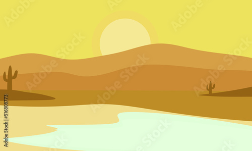 Desert sunset manger scene background.Landscape brown sand in vector illustration for poster  banner  web design