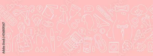 Women health, hygiene and contraception seamless background pattern.