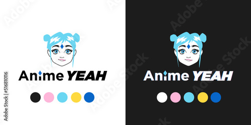 Generation Z Anime Girl or young woman character logo. Logotype and branding color scheme for millennial and youth. Crypto and nft inspired cyber anime character