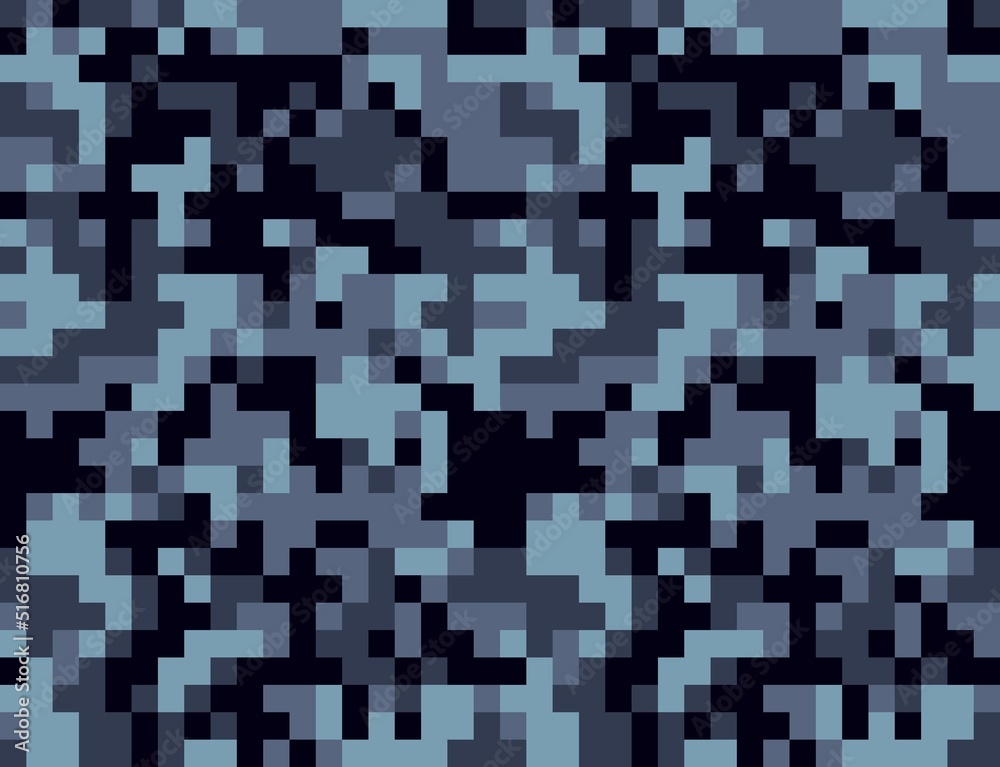 Fototapeta premium Digital camo pixel blue texture vector pattern, modern background. Disguise