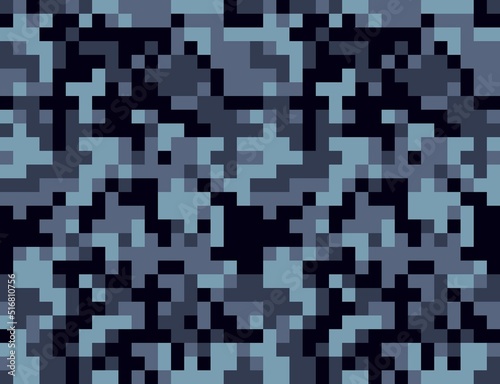  Digital camo pixel blue texture vector pattern, modern background. Disguise