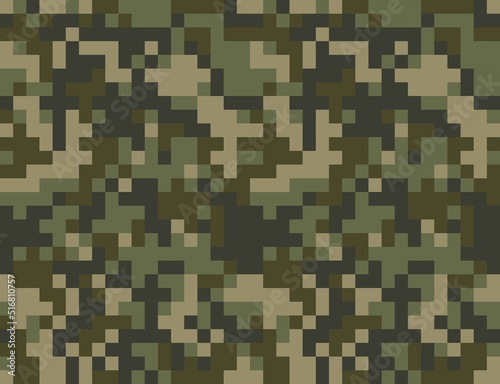 Military pixel camouflage pattern, army texutra, seamless modern print.