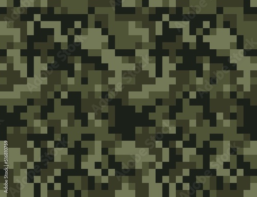 Military pixel pattern camo, khaki texture seamless vector print. Disguise. Army
