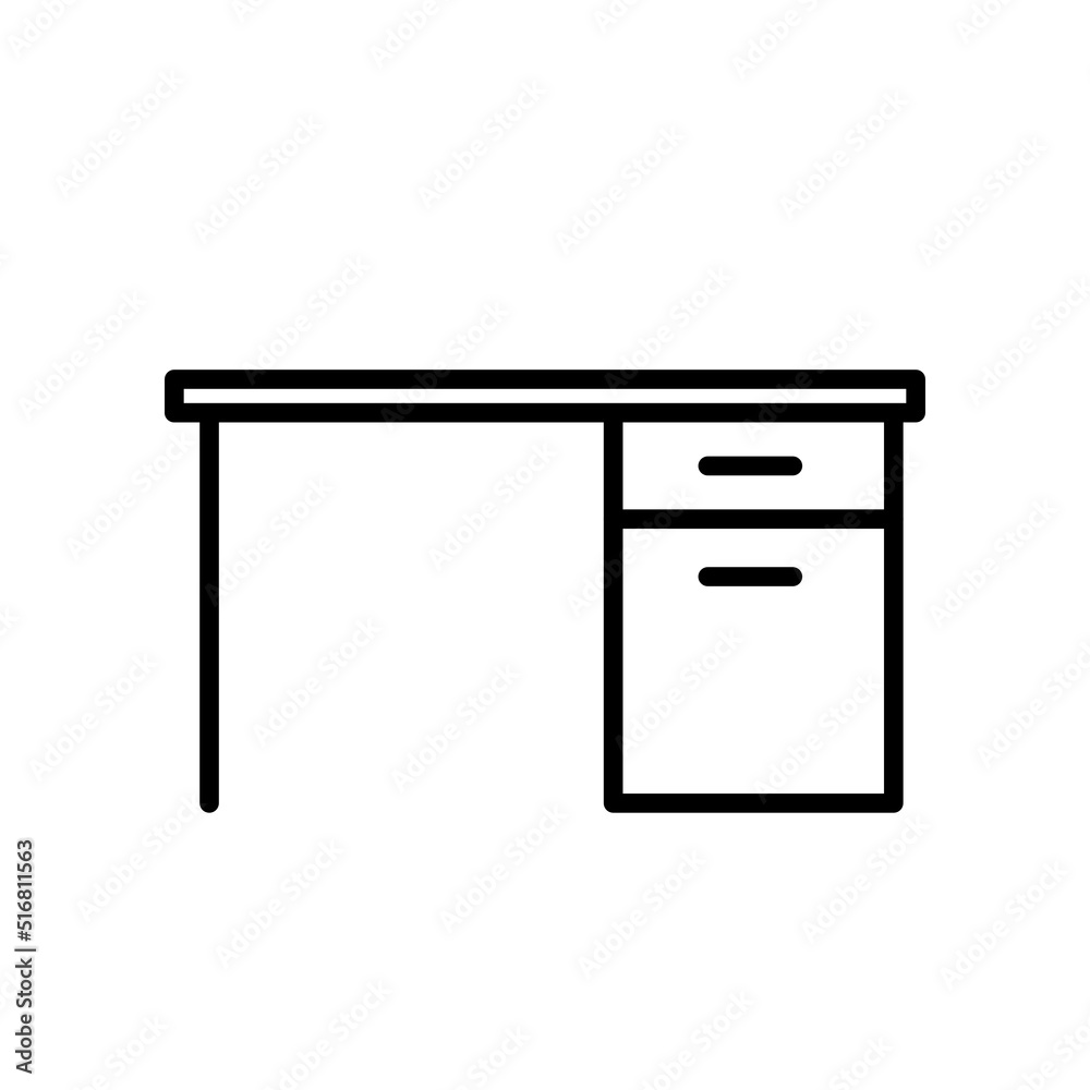 A desk with a drawer and a filing cabinet and a vector image A desk with a drawer and a filing cabinet and a vector image