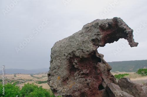 The Elephant's Rock, a stone boulder with elephant shape. Sedini, Sardinia, italy