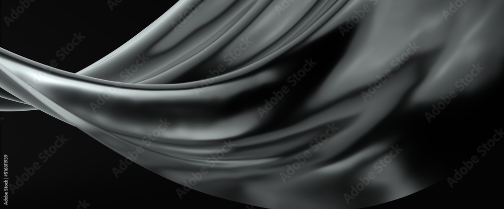 Fototapeta premium Black Oil or Petrol liquid flow, liquid metal close-up, wide horizontal banner. 3d illustration