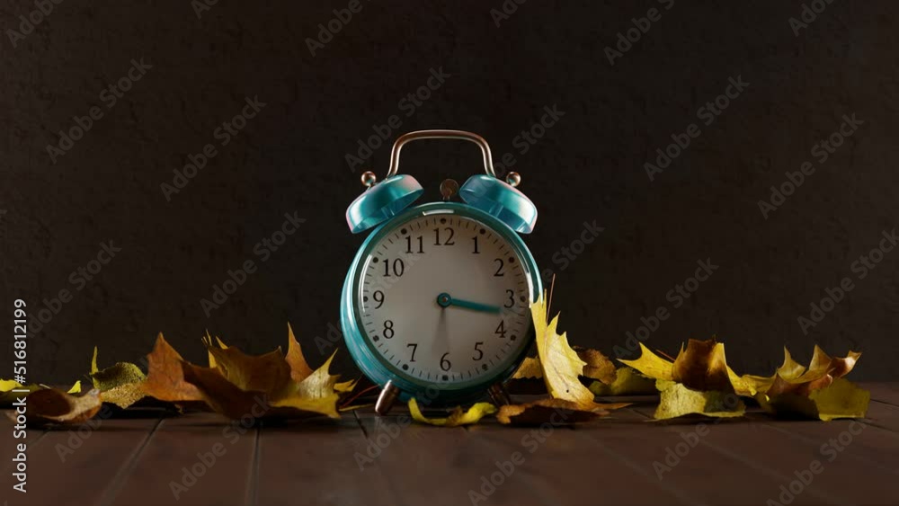 The old clock's hands spin and leaves change color. Go back in time. Time travel