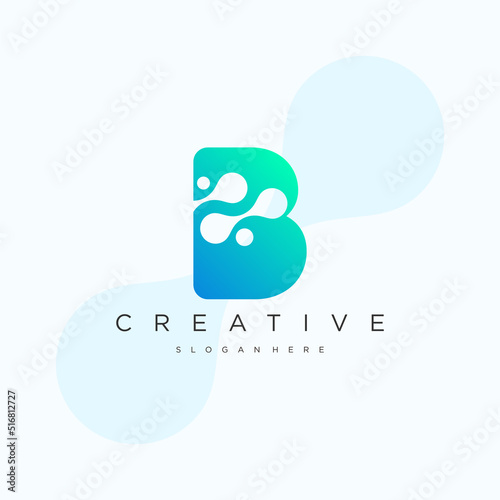 Initial Letter B Logo. Blue Gradient Linear Rounded Style with Connected Liquid Dots . Usable for Business Science and Technology Logos. Flat Vector Logo Design Template Element.