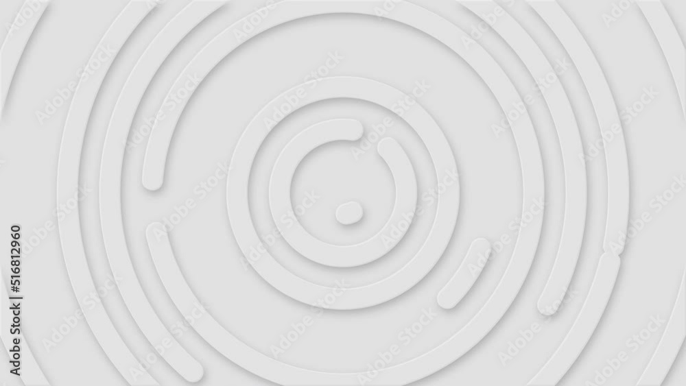 Light grey abstract background made of central circles opening and closing. Shadow creates 3d illusion. Ready to loop. Light grey abstract background made of central circles opening and closing. Shadow creates 3d illusion. Ready to loop.
