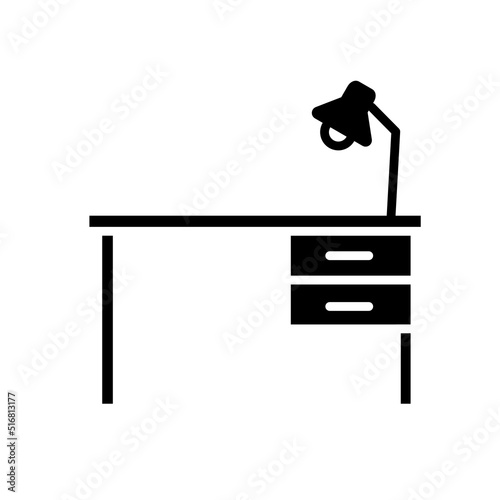 Desk with drawers and a lamp - vector icon
