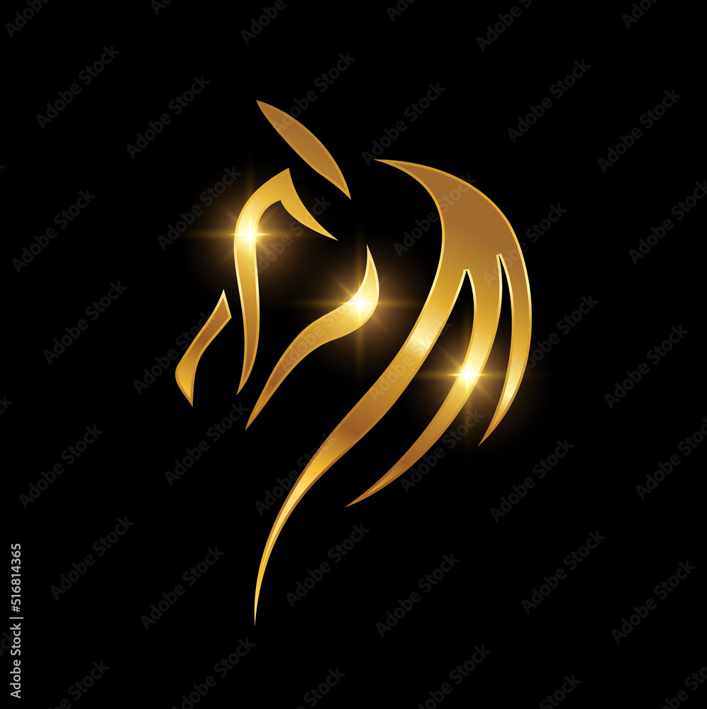 Golden Head Horse Logo Sign - obrazy, fototapety, plakaty 