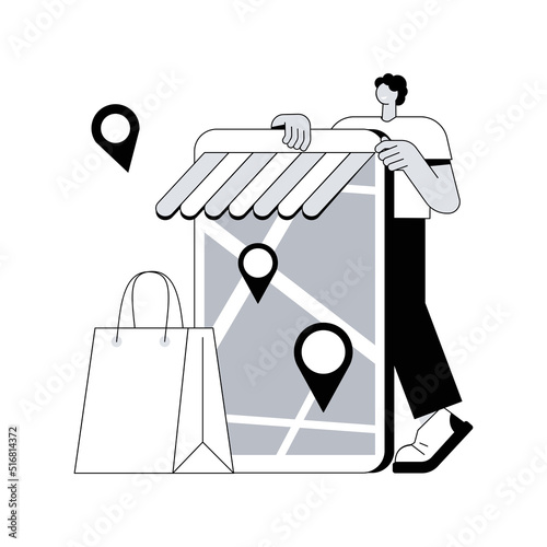 Store locator abstract concept vector illustration. GPS navigation, online map, store locations, corporate website menu bar, office locator, UI, web element, where to find us abstract metaphor.