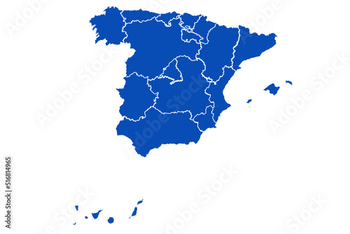 Spain Map blue Color on White Backgound
