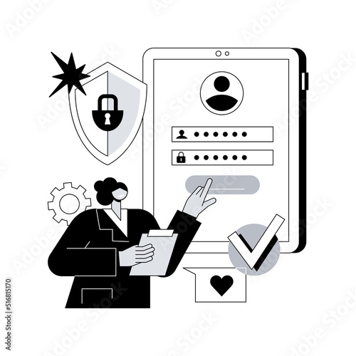 Registration abstract concept vector illustration. Registration page, name and password field, fill in form, menu bar, corporate website, create account, user information abstract metaphor.
