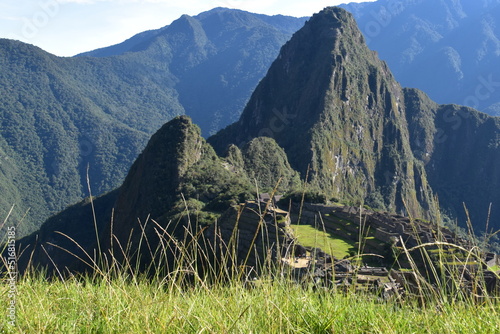 Machu Picchu and the surrounding mountains of the Urubamba Valley in Peru photo