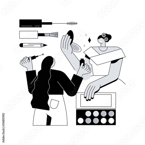 Professional makeup abstract concept vector illustration. Professional cosmetics, beauty salon, movie makeup artist, filmmaking crew, bridal make-up service, skin treatment abstract metaphor.