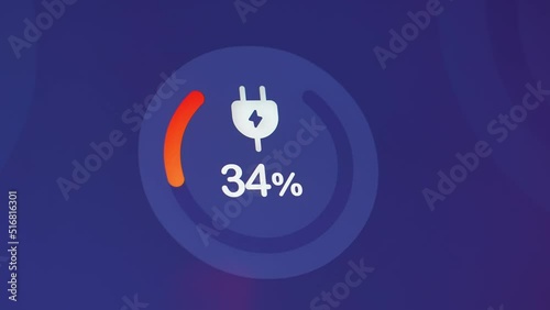 Electric car dashboard display. Electric Car Charging Indicating the Progress of the Charging, electric vehicle battery indicator showing an increasing battery charge. High quality 4k footage