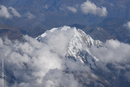 Snowcapped mountain peaks in the Andes Mountain chain in Peru
