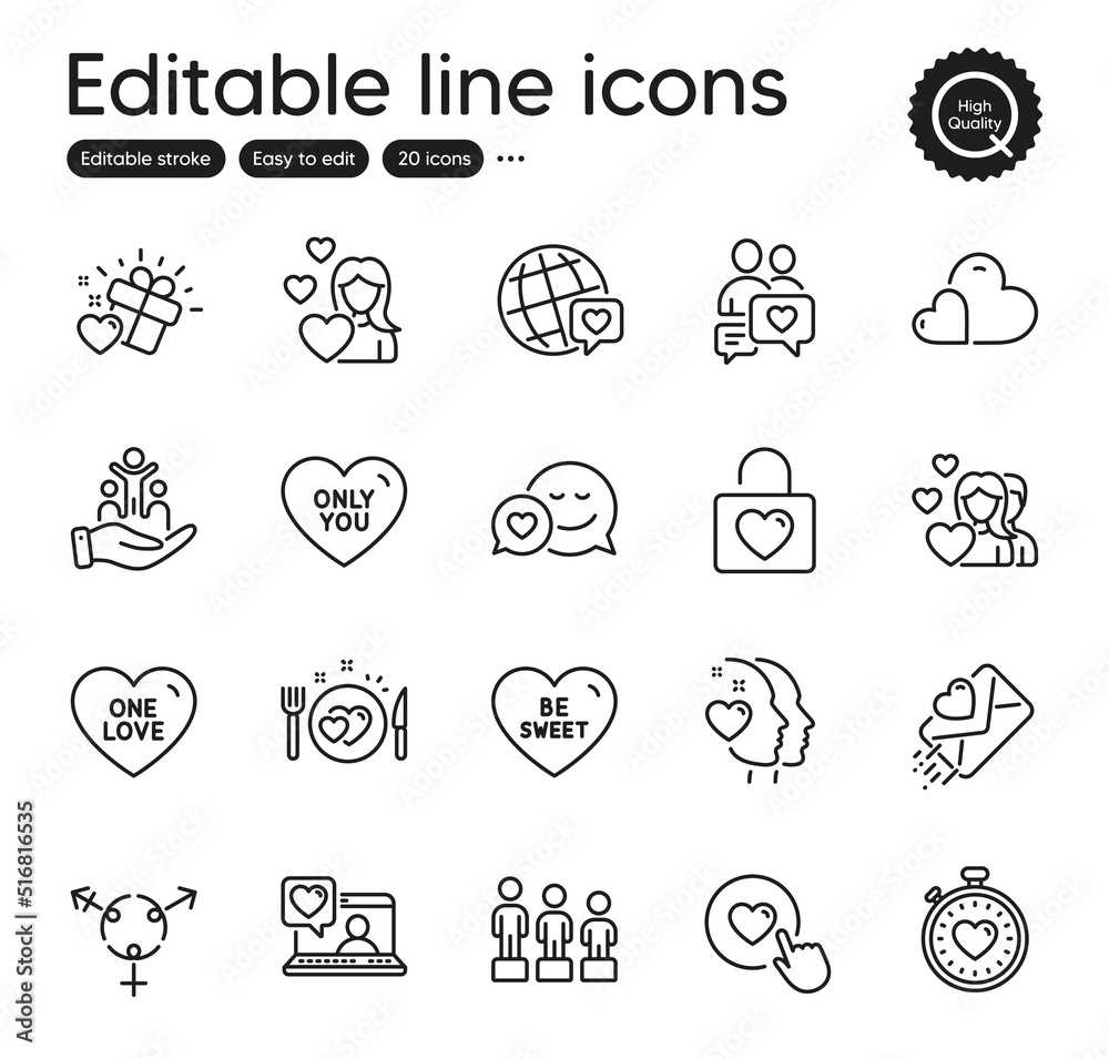Set of Love outline icons. Contains icons as Heartbeat timer, Dating chat and Heart elements. Love letter, Couple, Be sweet web signs. Genders, Romantic dinner, Love gift elements. Vector Set of Love outline icons. Contains icons as Heartbeat timer, Dating chat and Heart elements. Love letter, Couple, Be sweet web signs. Genders, Romantic dinner, Love gift elements. Vector