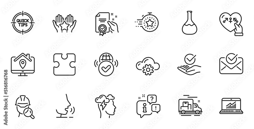 Outline set of Online statistics, Inspect and Genders line icons for web application. Talk, information, delivery truck outline icon. Include Cloud computing, Approved, Work home icons. Vector Outline set of Online statistics, Inspect and Genders line icons for web application. Talk, information, delivery truck outline icon. Include Cloud computing, Approved, Work home icons. Vector