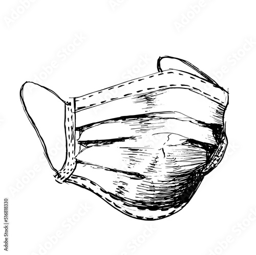 Disposable face mask hand drawn vector illustration.