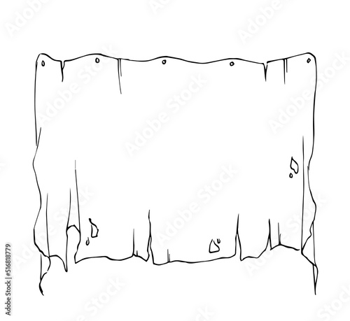 Hand drawn old rag. Line art cloth. Vector textile text frame.