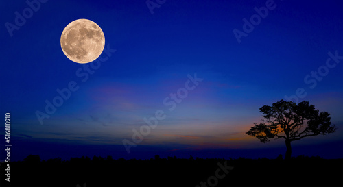 Super full moon with dark background. Sisaket ,Thailand. Horizontal Photography.