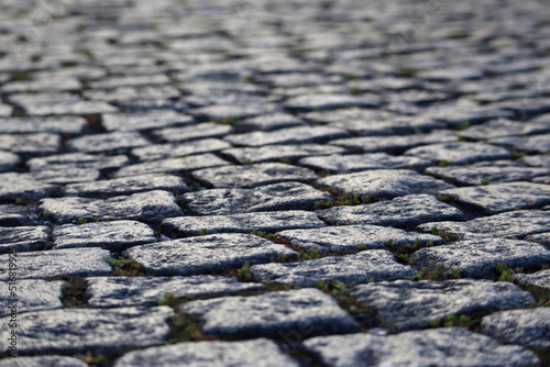 Close-up of the old Parisian pavement, partly out of focus