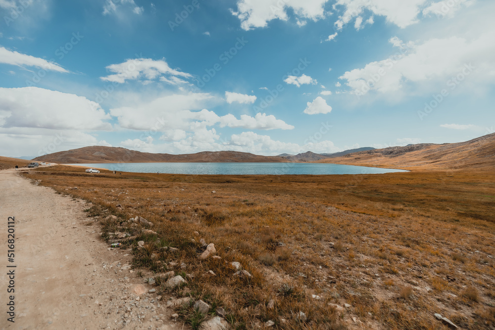 wide landscape view of Shausar lake in Deosai National Park on a sunny summer day in Pakistan wide landscape view of Shausar lake in Deosai National Park on a sunny summer day in Pakistan