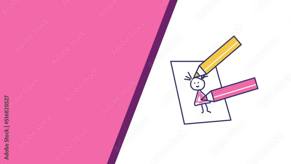 4k video of cartoon picture and two pencils on white background. 4k video of cartoon picture and two pencils on white background.