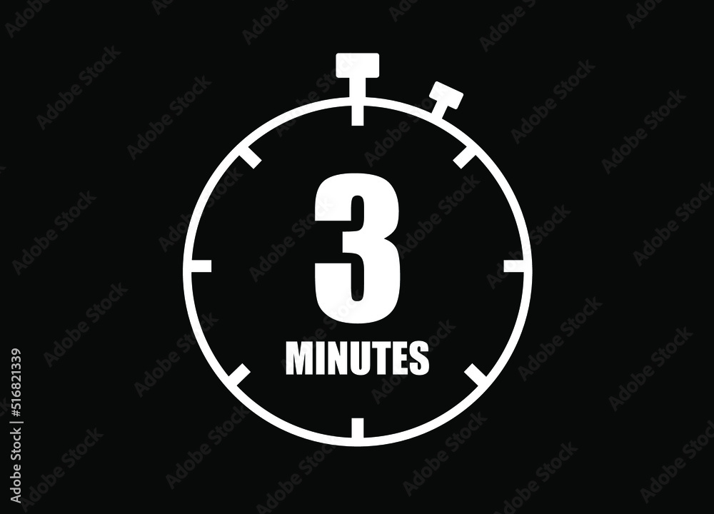 3 Minutes. Simple timer clock. Vector with black background. 3 Minutes. Simple timer clock. Vector with black background.