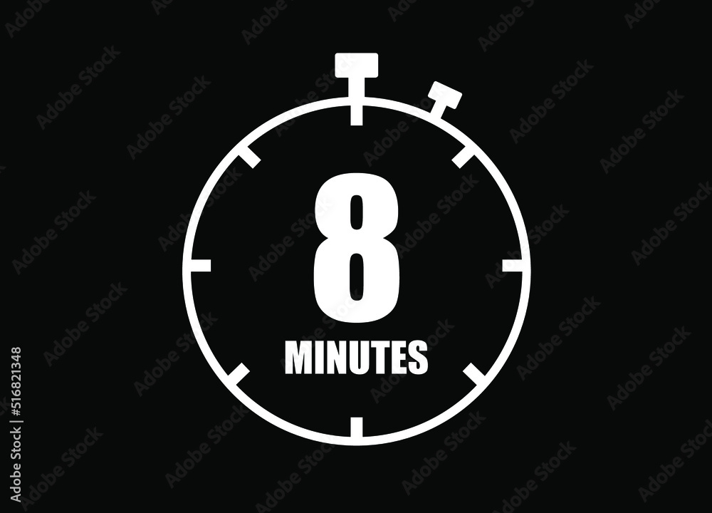 8 Minutes. Simple timer clock. Vector with black background. 8 Minutes. Simple timer clock. Vector with black background.