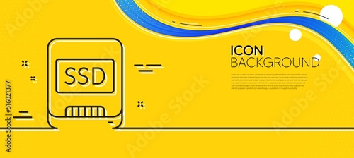 Ssd line icon. Abstract yellow background. Computer memory component sign. Data storage symbol. Minimal ssd line icon. Wave banner concept. Vector