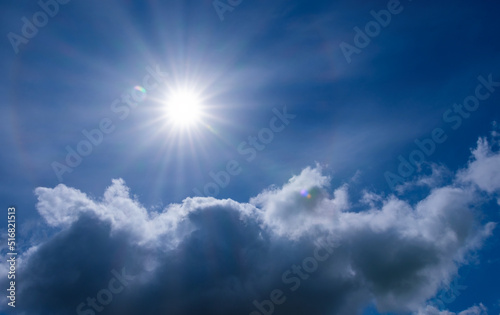 blue sky with clouds and sun shines bright in the day  beauty in nature background