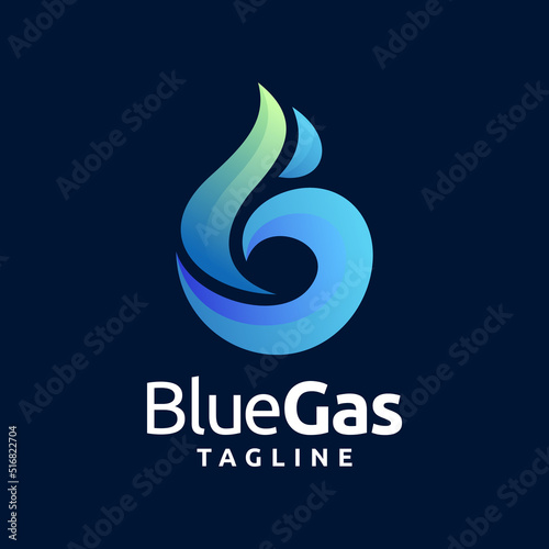 Biogas or blue gas logo with abstract letter b concept